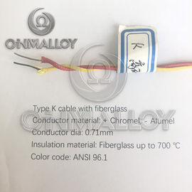 0.71mm Type K Thermocouple Wire ANSI Fiberglass Insulation 700 Degress